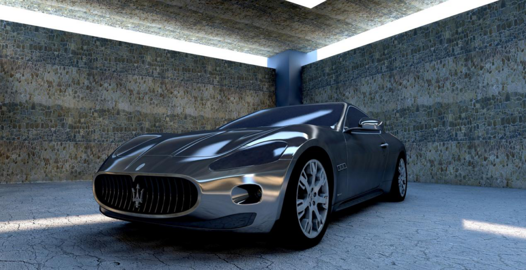 a silvery Maserati GranCabrio