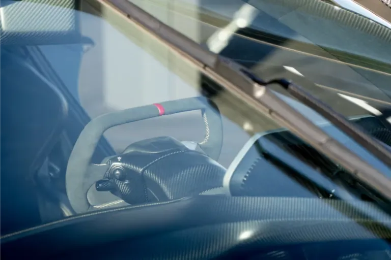 Interior carbon fiber view of a car