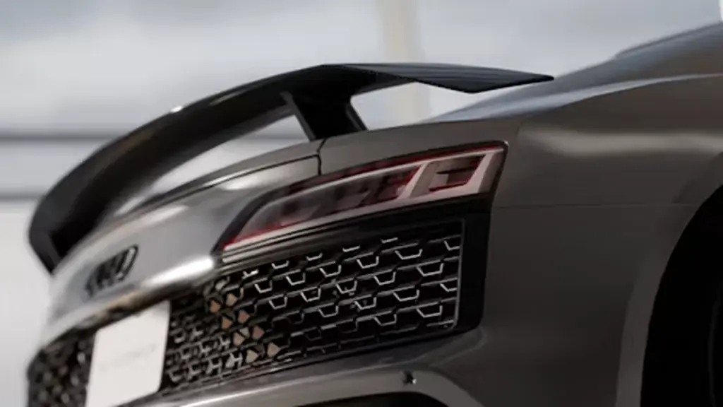 Close-up of a modern gray sports car's rear