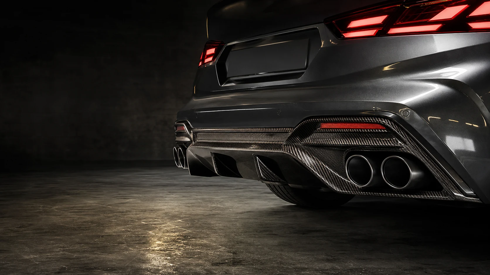 Carbon fiber rear diffuser installed under rear bumper